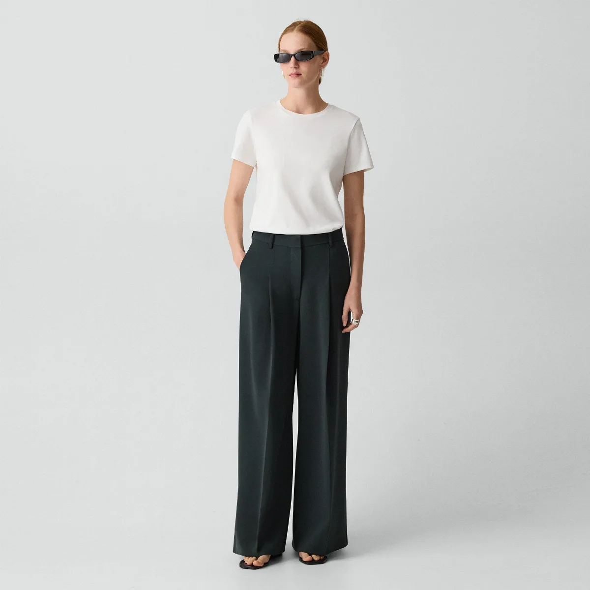 Pleated Wide-Leg Pant, 30 in Admiral Crepe by Theory
