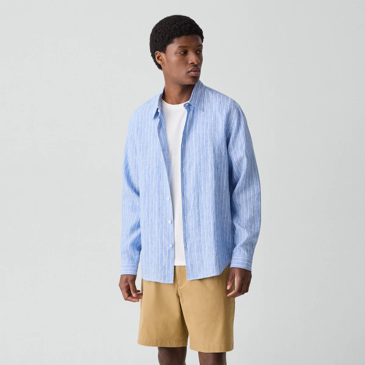 Irving Shirt in Relaxed Linen Stripe by Theory
