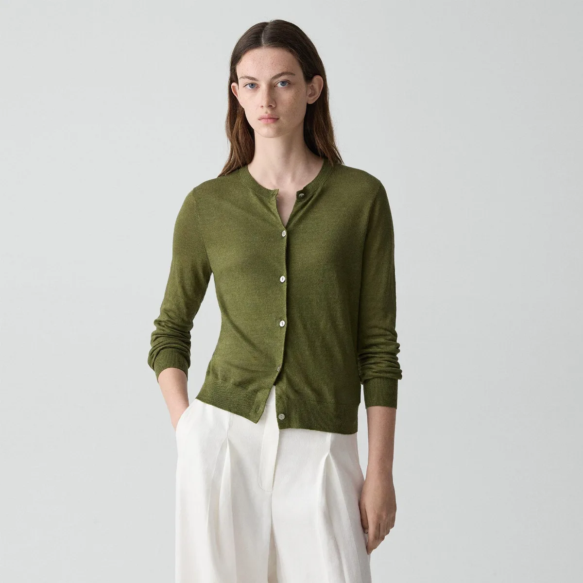 Crewneck Cardigan in Linen Knit by Theory