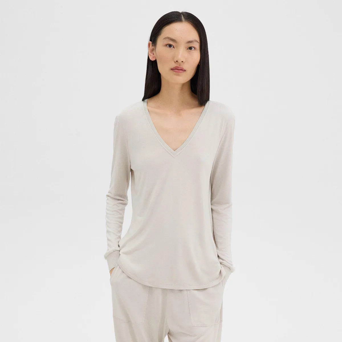 Ribbed V-Neck Top in Silk-Modal by Theory