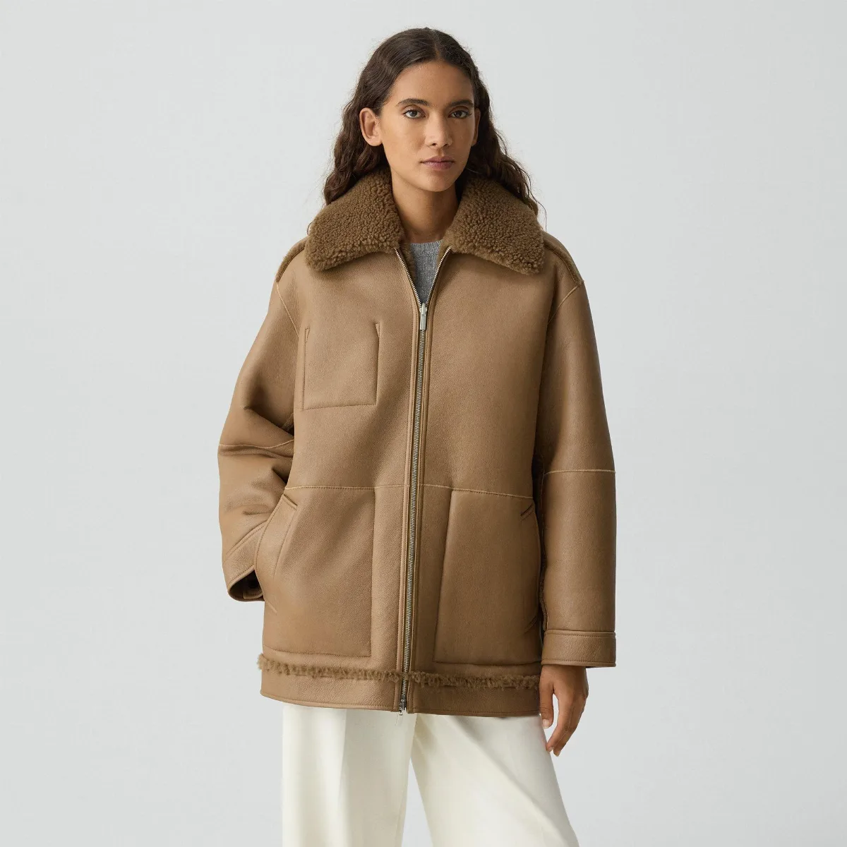 Reversible Cocoon Coat in Shearling