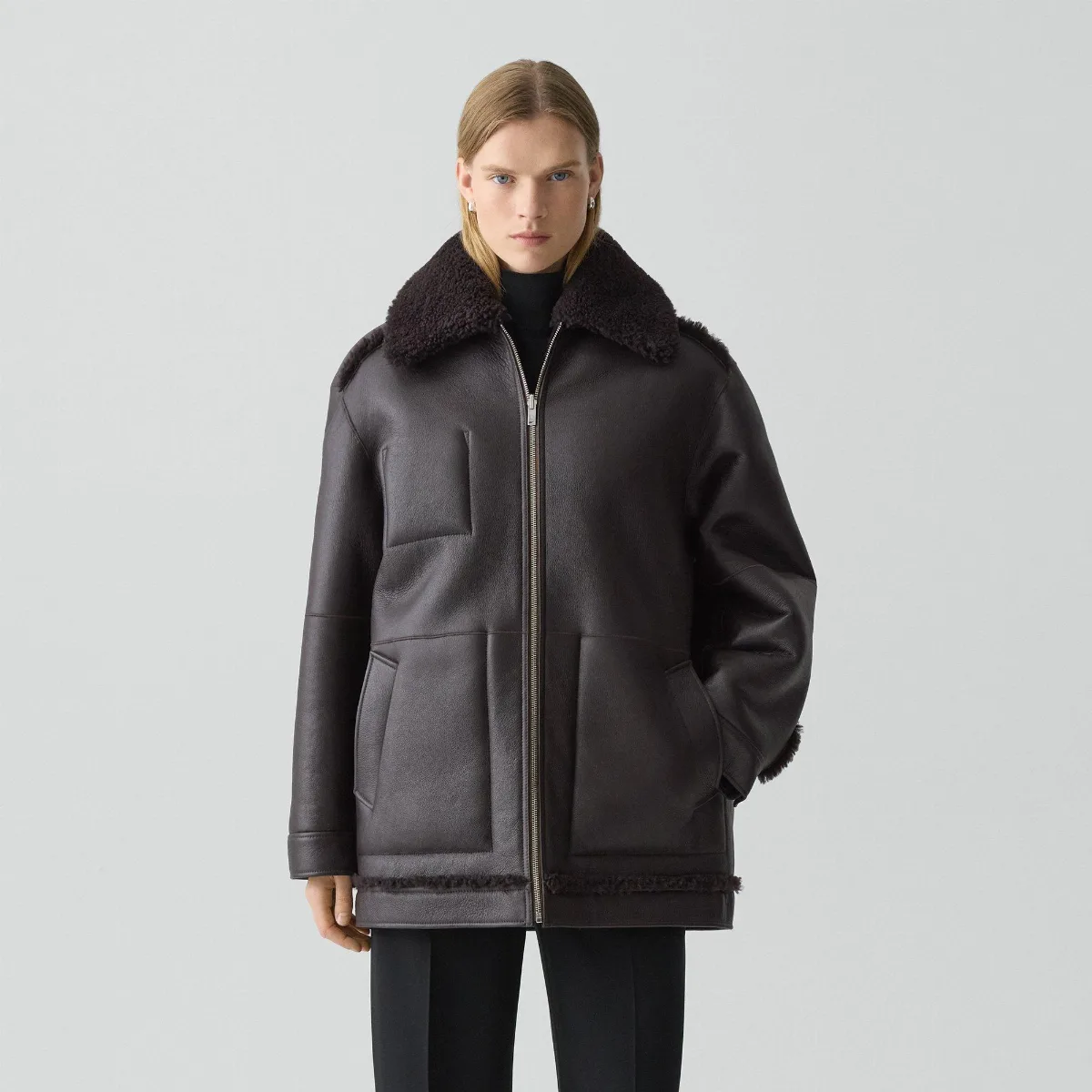 Reversible Cocoon Coat in Shearling by Theory