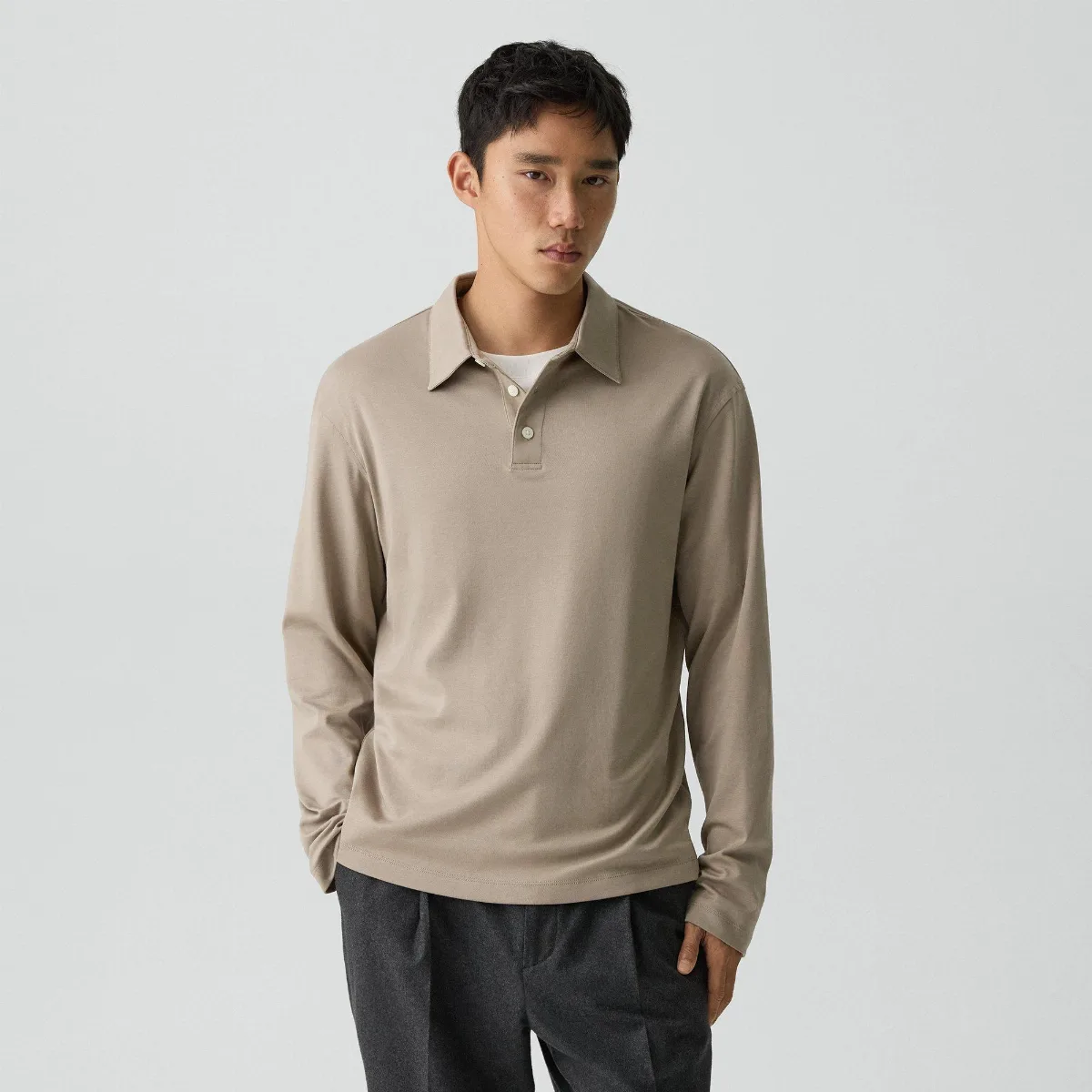 Relaxed Long-Sleeve Polo Shirt in Cotton Jersey by Theory