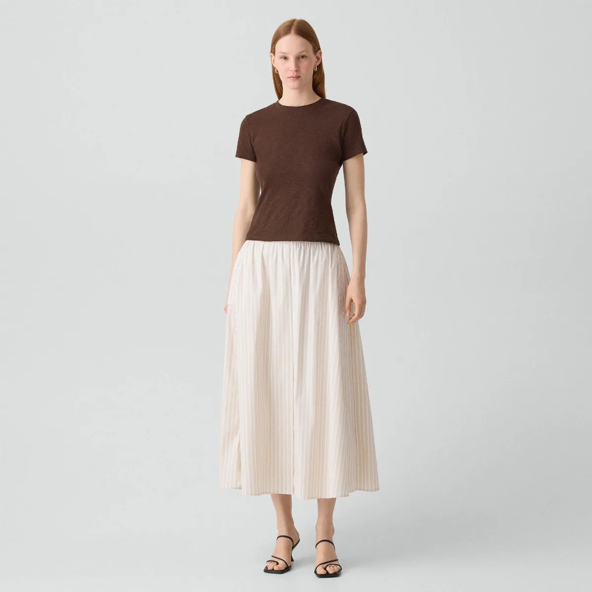 Vented Skirt in Striped Cotton-Blend by Theory