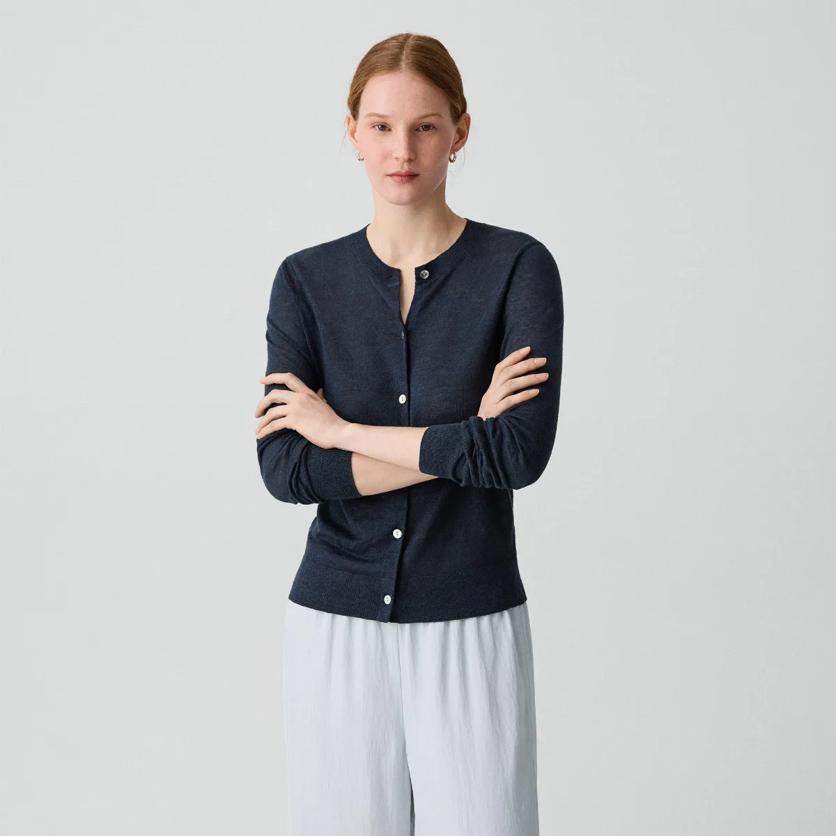 Crewneck Cardigan in Linen Knit by Theory