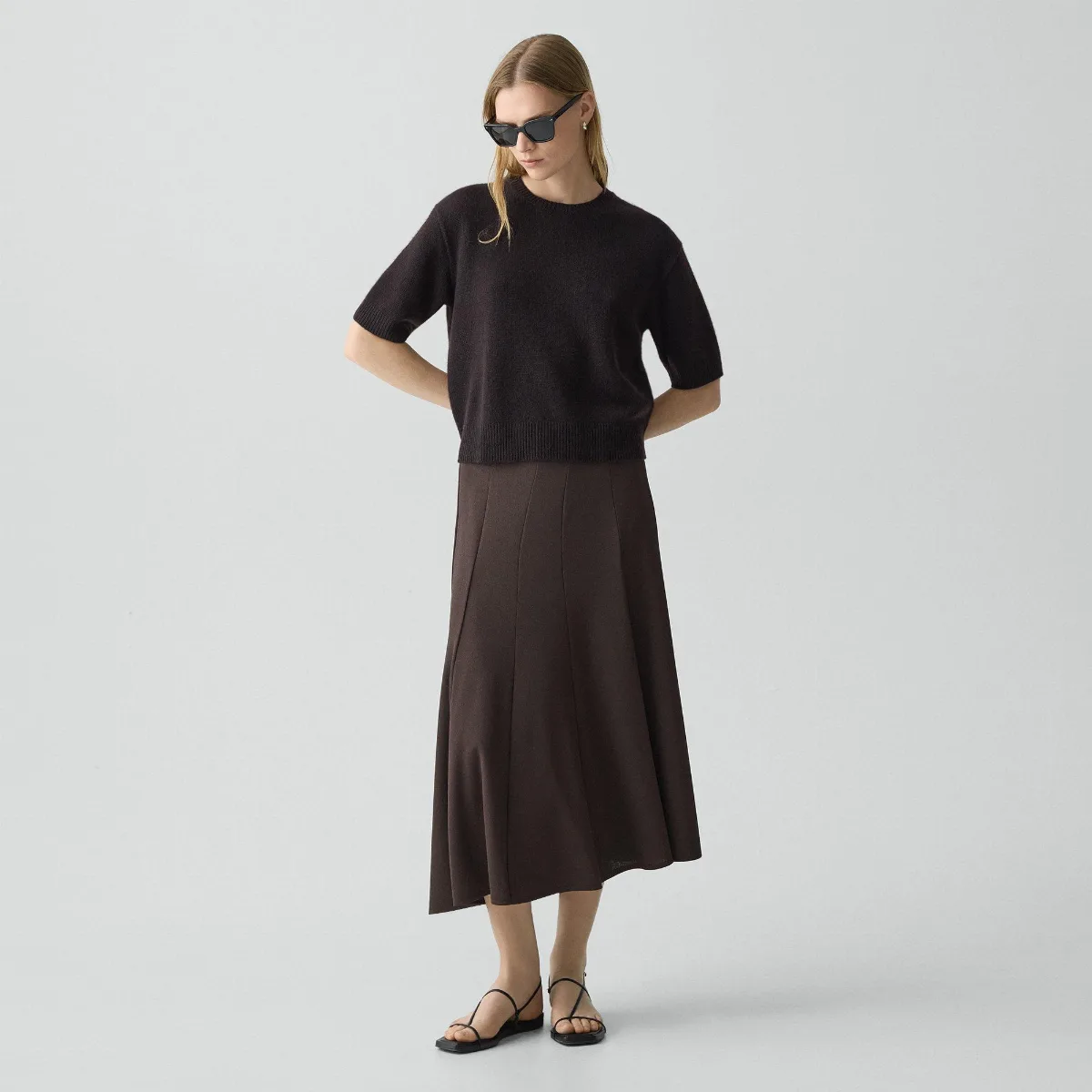 Fluted Seam Skirt in Crepe Jersey by Theory