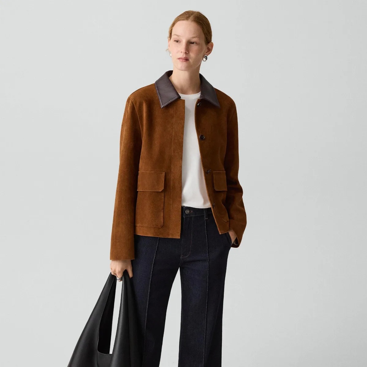 Boxy Patch Pocket Jacket in Suede by Theory