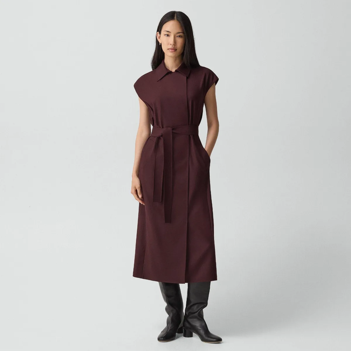 Double-Breasted Belt Dress in Sleek Flannel