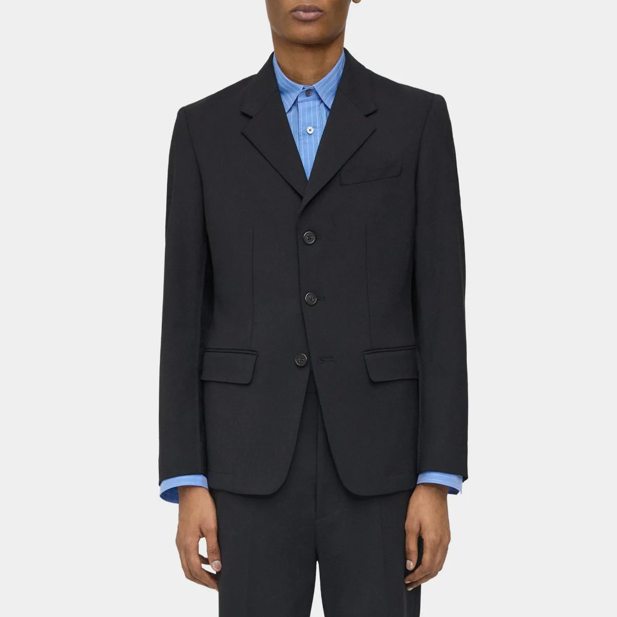Three-Button Blazer in Wool Gabardine