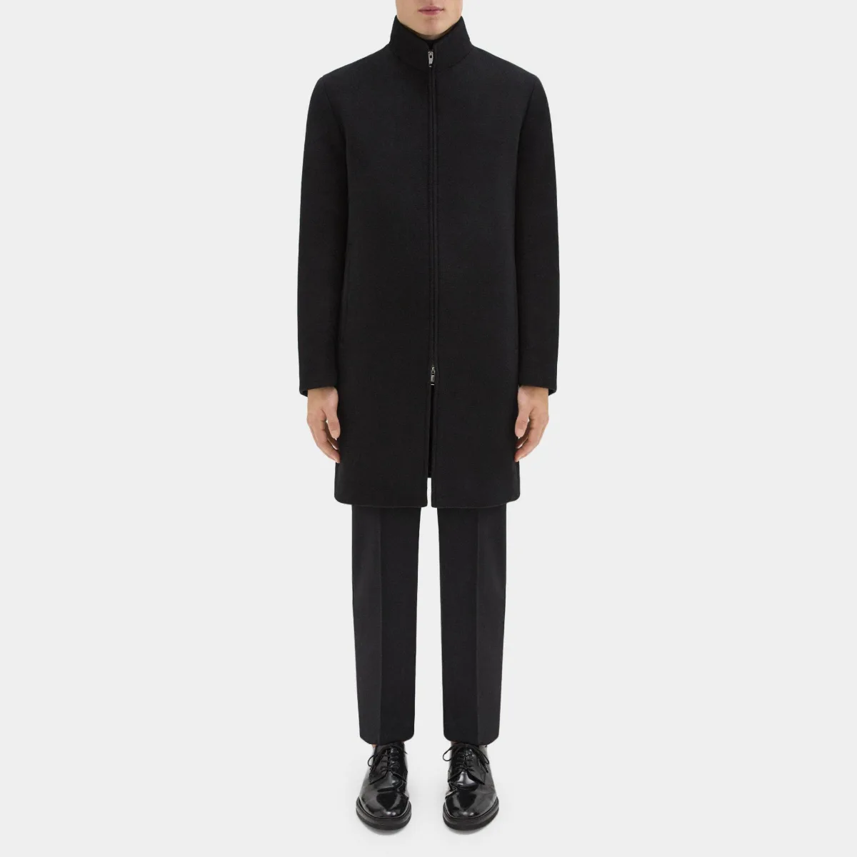 Stand Collar Coat in Recycled Wool-Blend Melton