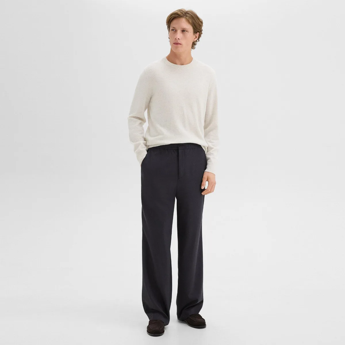 Wide-Leg Drawstring Pant in Stretch Flannel by Theory