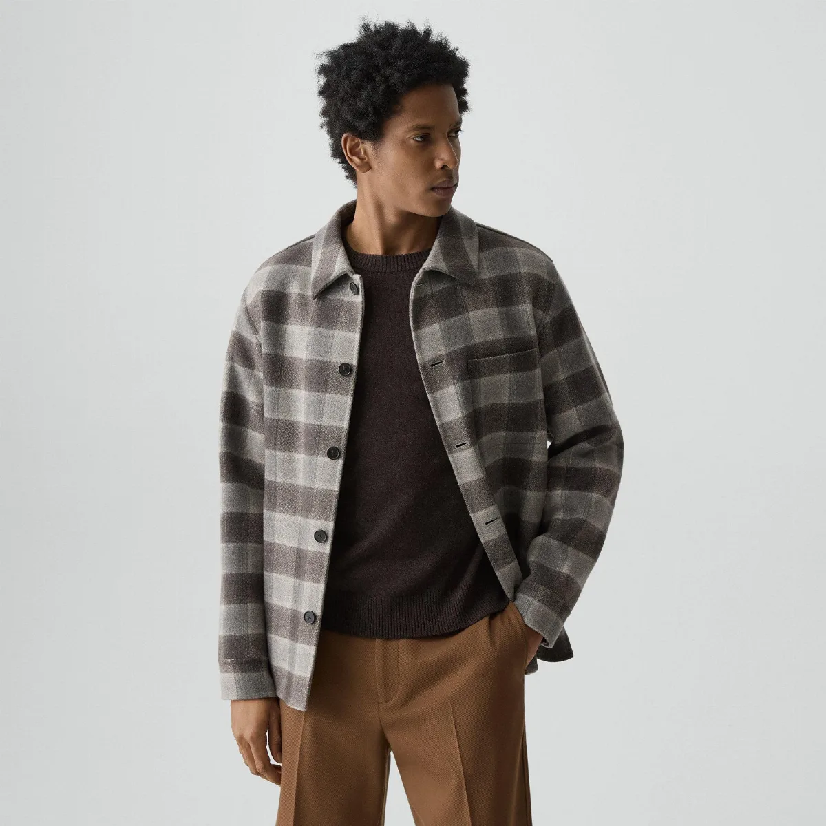 Overshirt in Checked Double-Face Wool-Cashmere by Theory