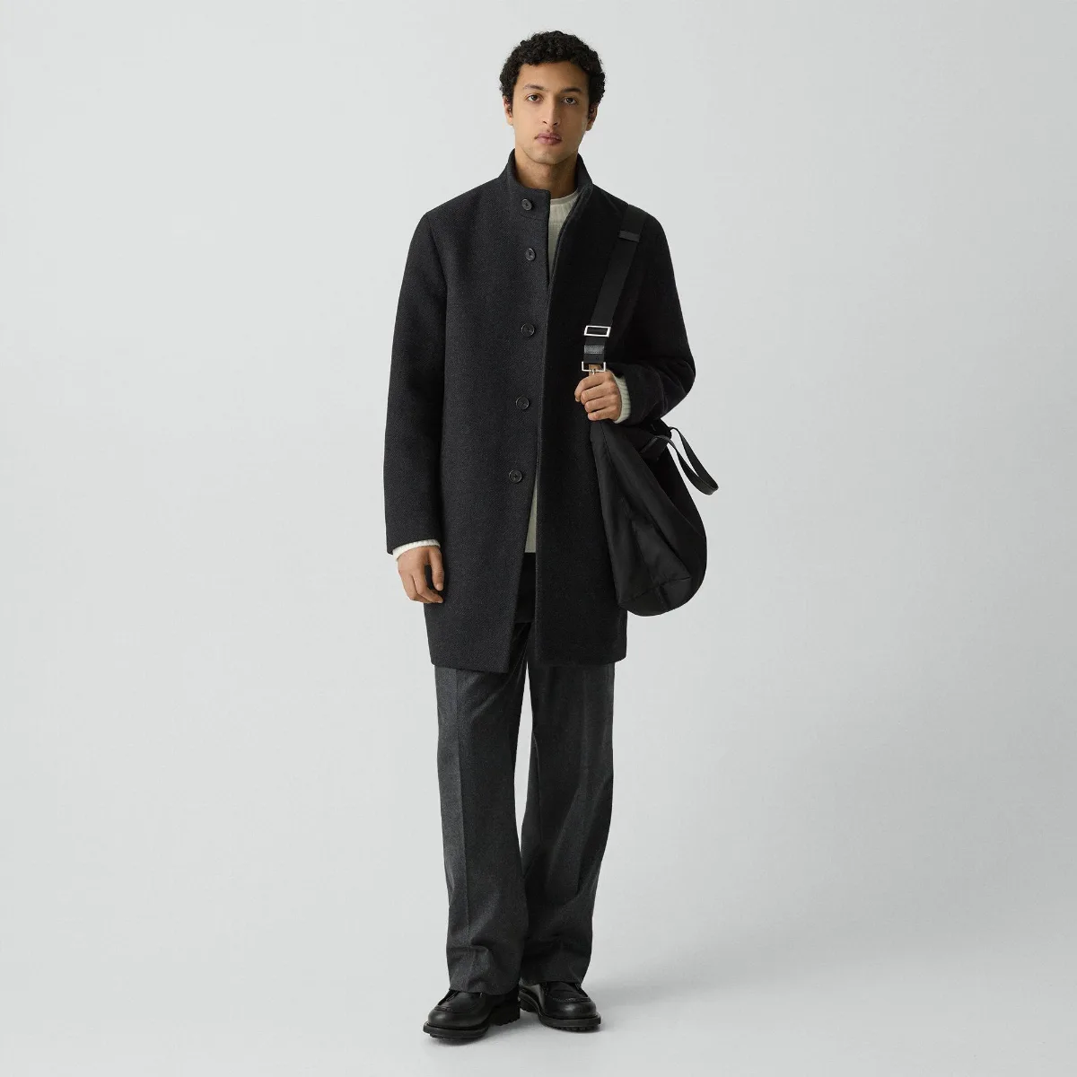 Belvin Coat in Textured Wool-Blend Melton by Theory