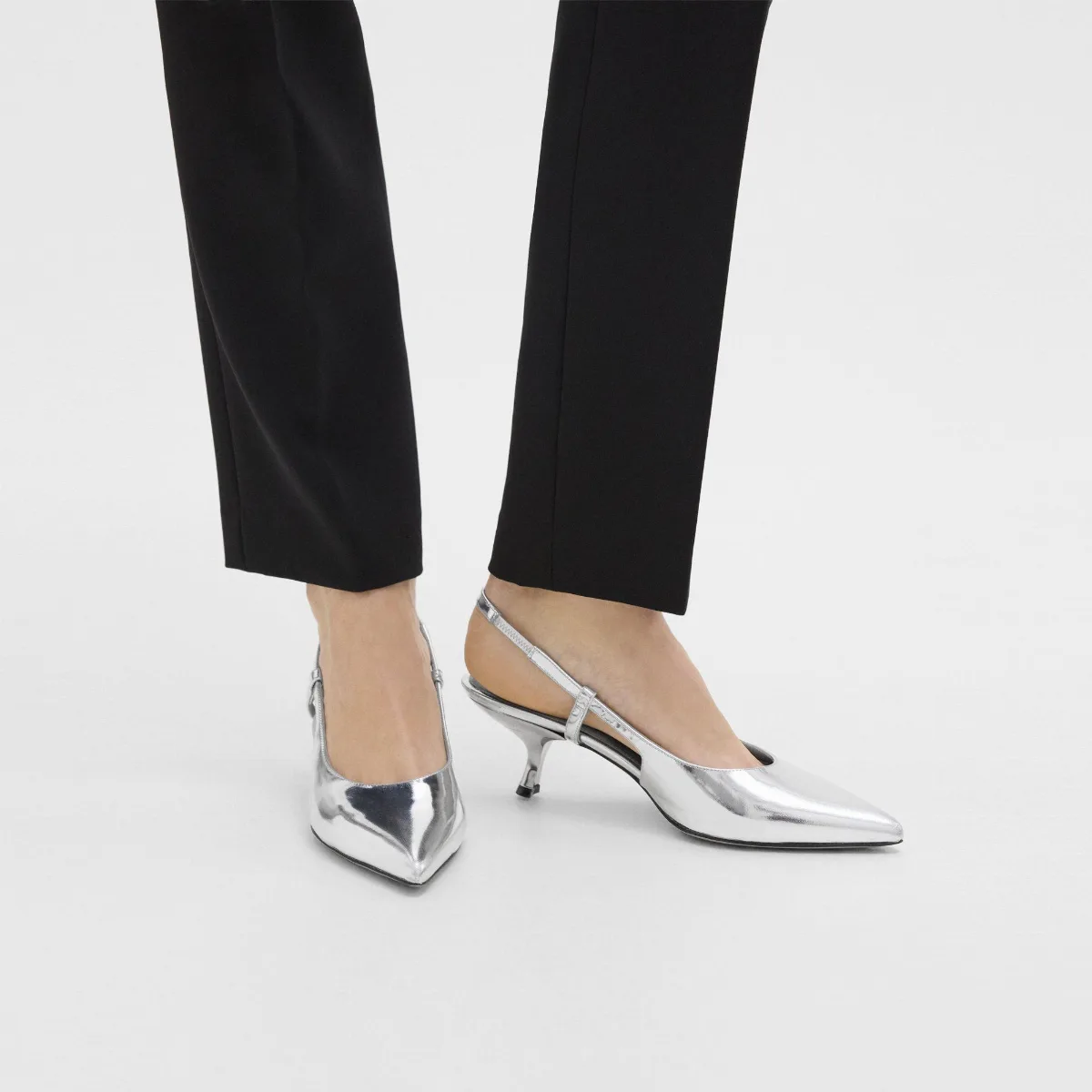 Micro Slingback Pump in Metallic Leather by Theory