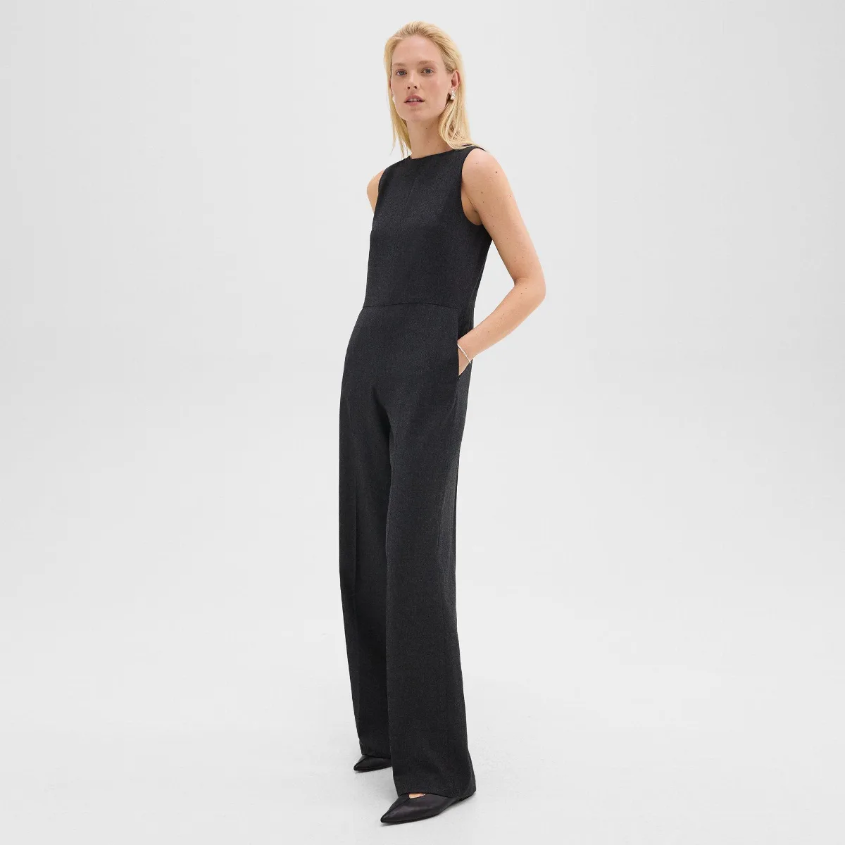 Relaxed Sleeveless Jumpsuit in Stretch Flannel by Theory