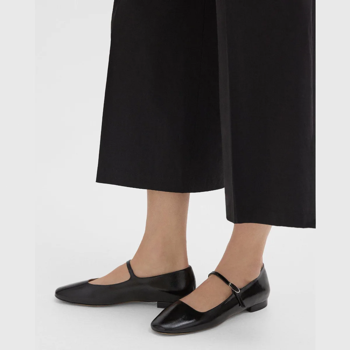 Mary Jane Ballerina Flat in Crinkled Patent Leather by Theory