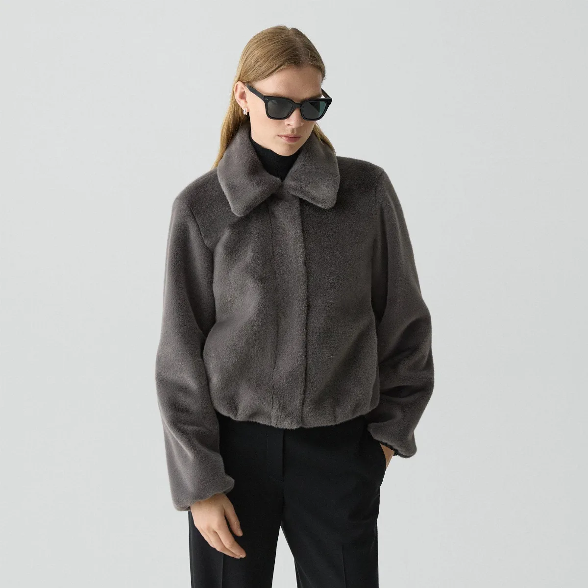 Collared Jacket in Faux Fur by Theory