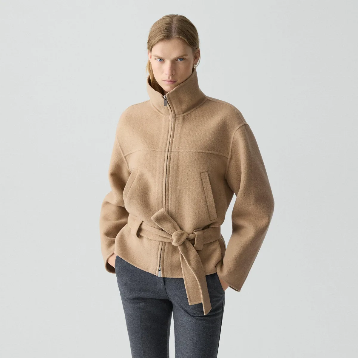 Cropped Anorak Jacket in Textured Wool-Cashmere by Theory