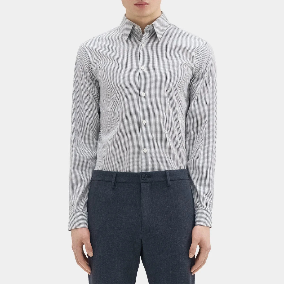 Standard-Fit Shirt in Checked Stretch Cotton by Theory