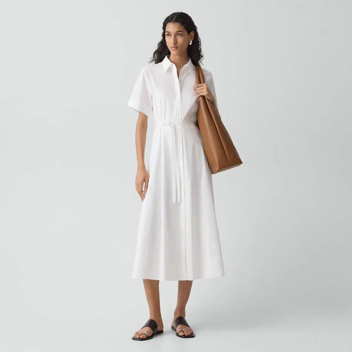 Belted Shirt Dress in Good Poplin by Theory