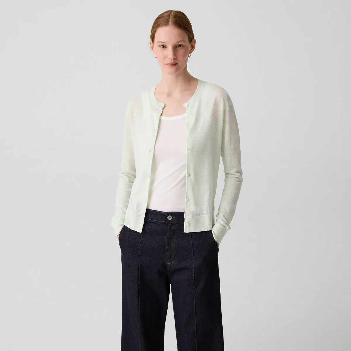 Crewneck Cardigan in Linen Knit by Theory