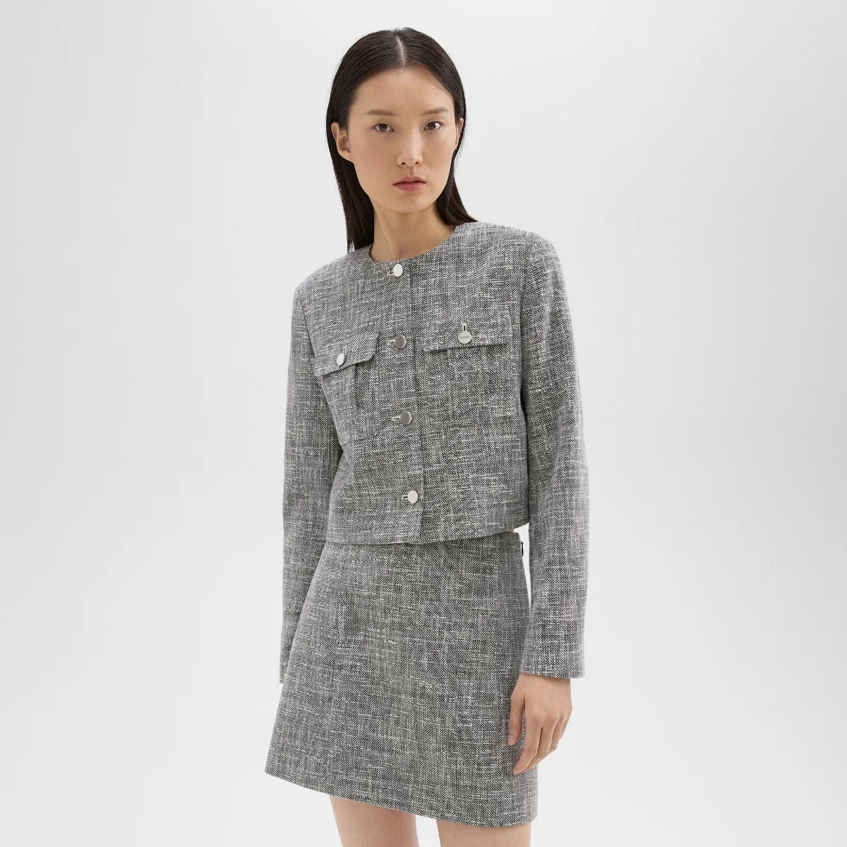 Cropped Military Jacket in Cotton Tweed by Theory