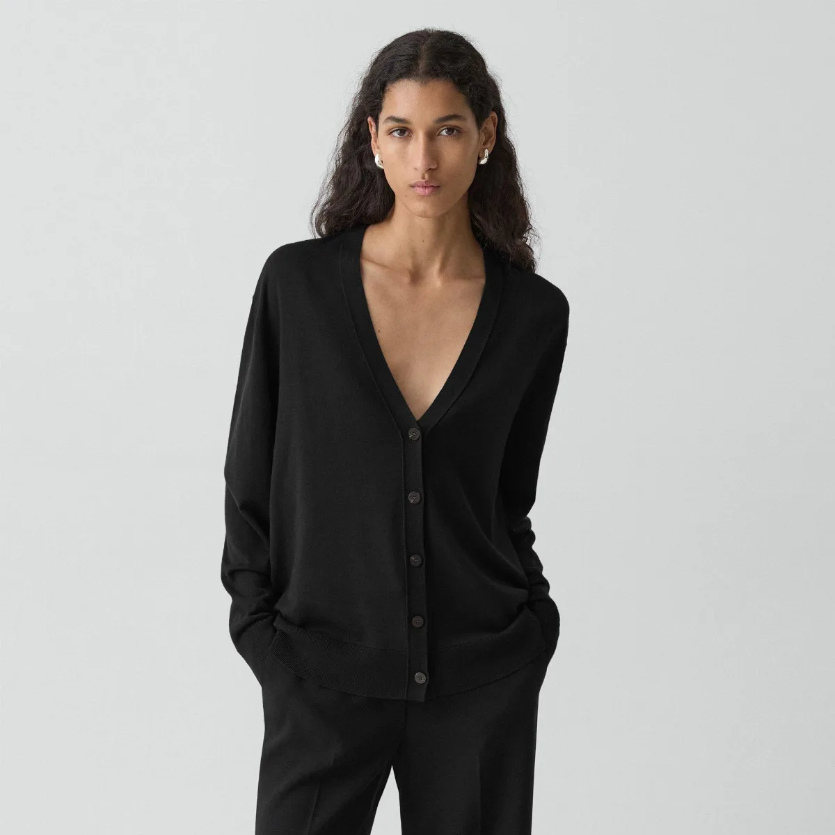 Relaxed V-Neck Cardigan in Regal Wool by Theory