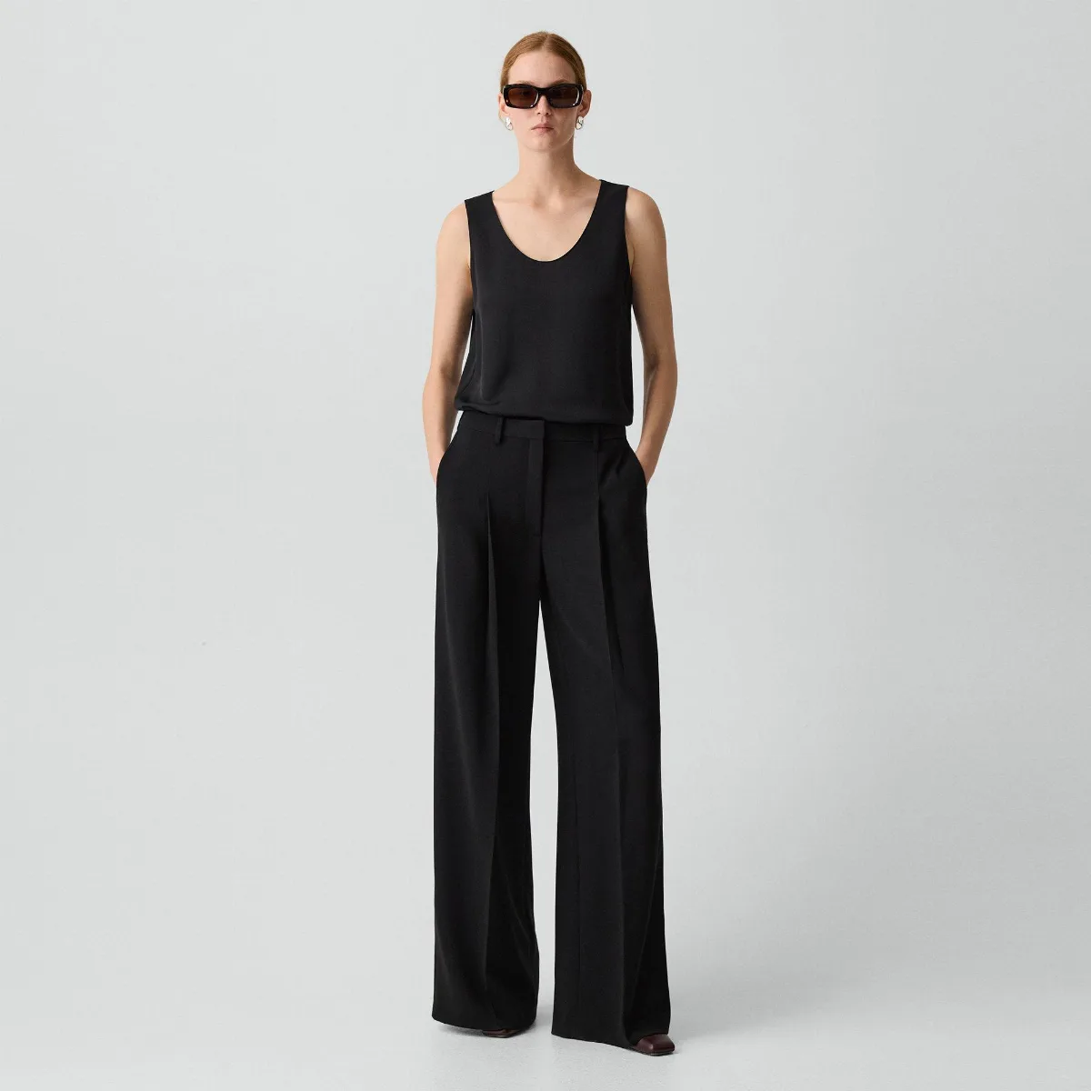 Pleated Wide-Leg Pant, 33 in Admiral Crepe by Theory