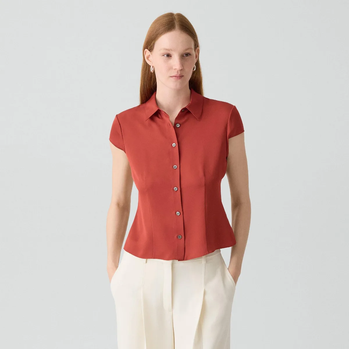 Cap Sleeve Shirt in Silk Georgette by Theory