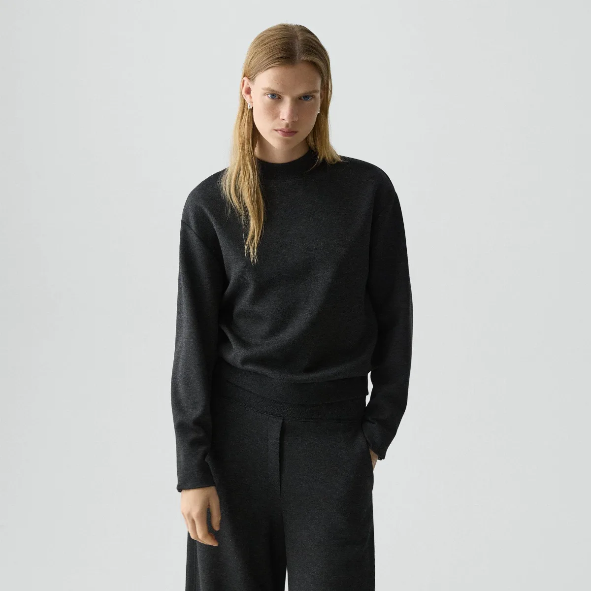 Mock Neck Sweatshirt in Double-Knit Jersey by Theory