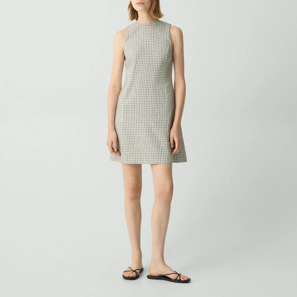 A-Line Mini Dress in Checked Linen-Blend by Theory