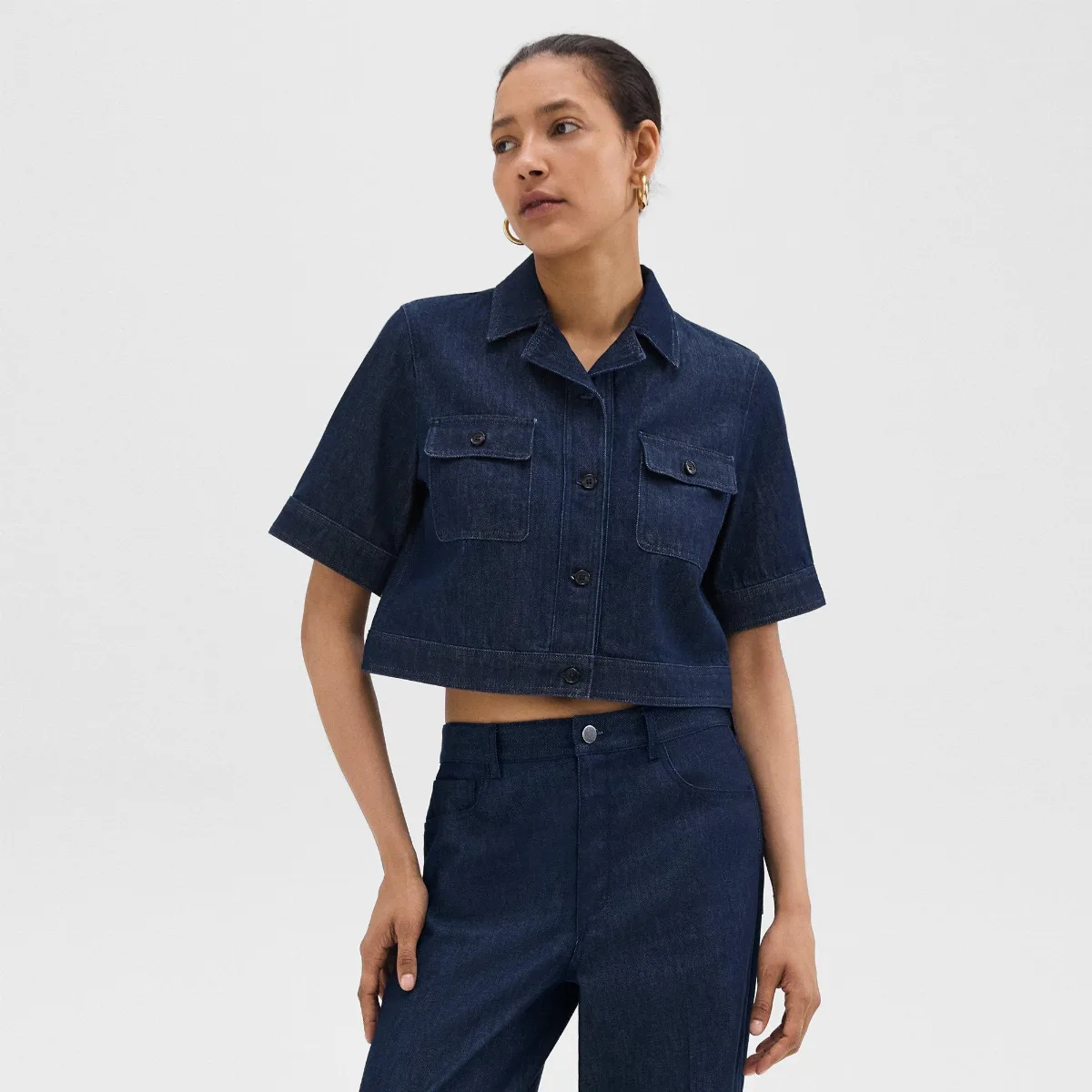 Boxy Short-Sleeve Jacket in Denim by Theory