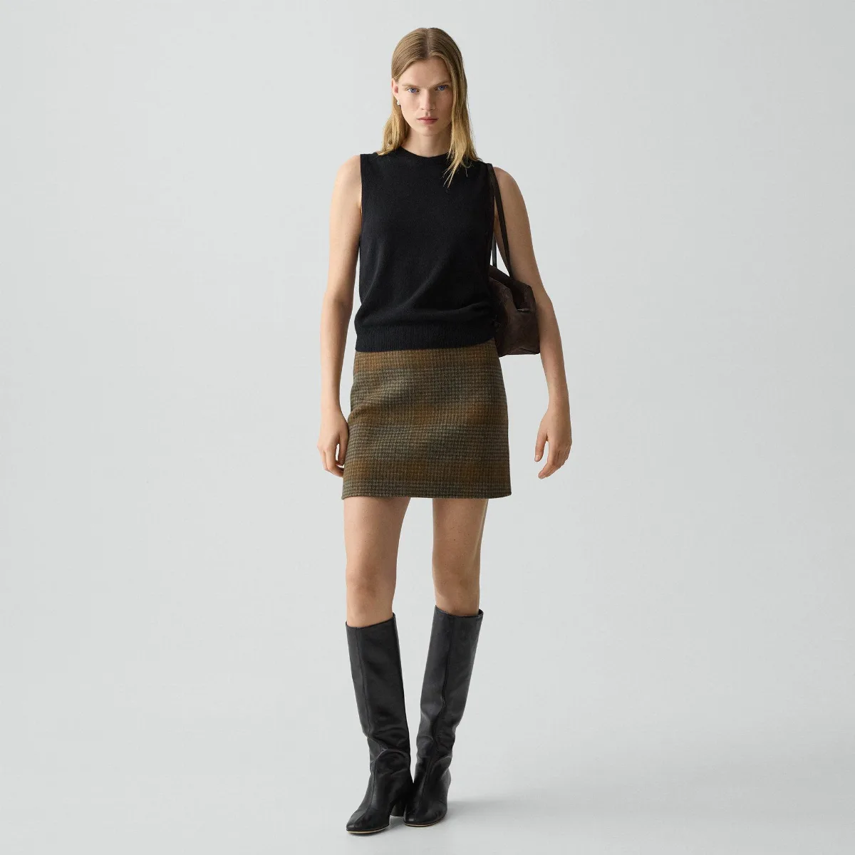 A-Line Mini Skirt in Plaid Wool-Cashmere by Theory