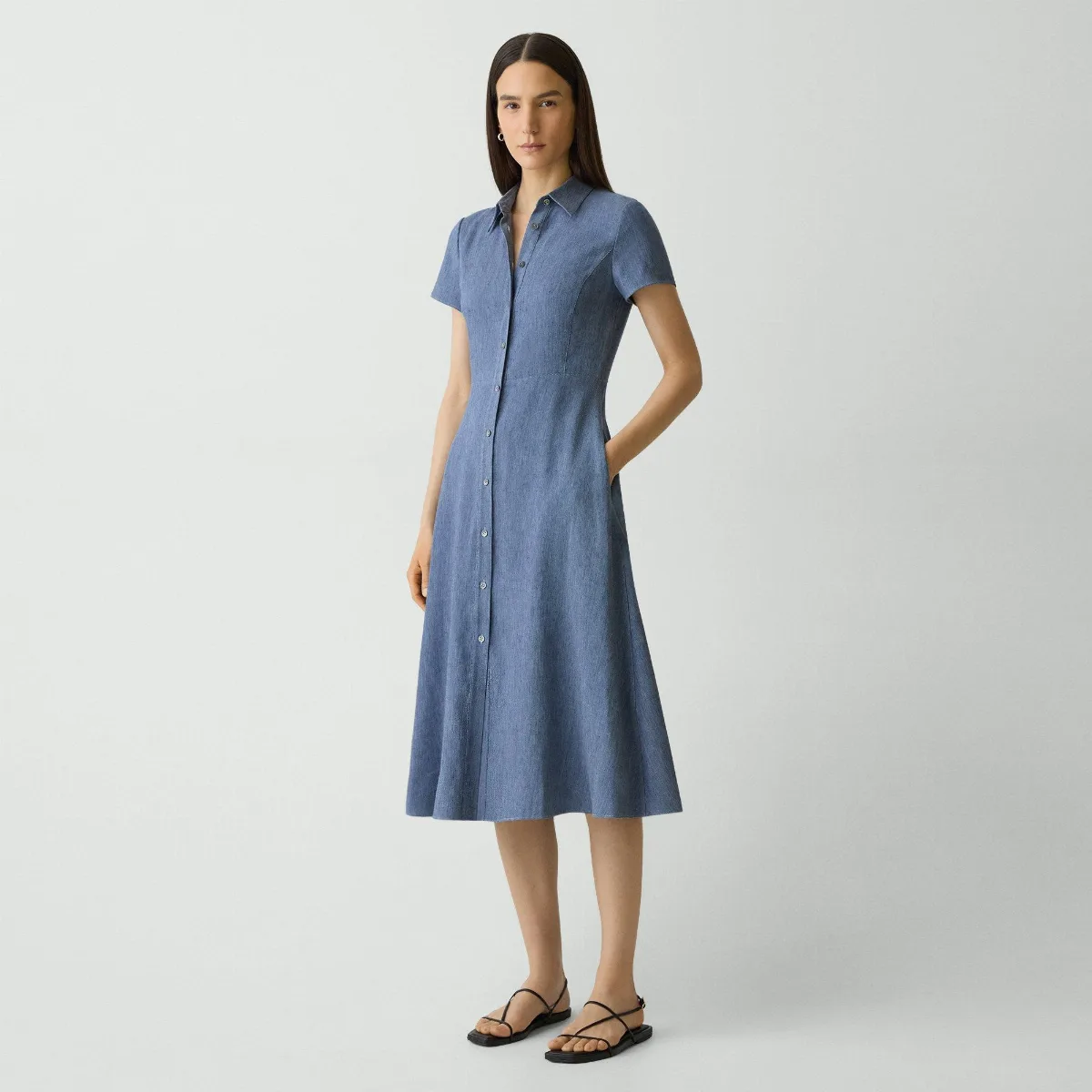 Midi Shirt Dress in Fluid Linen by Theory
