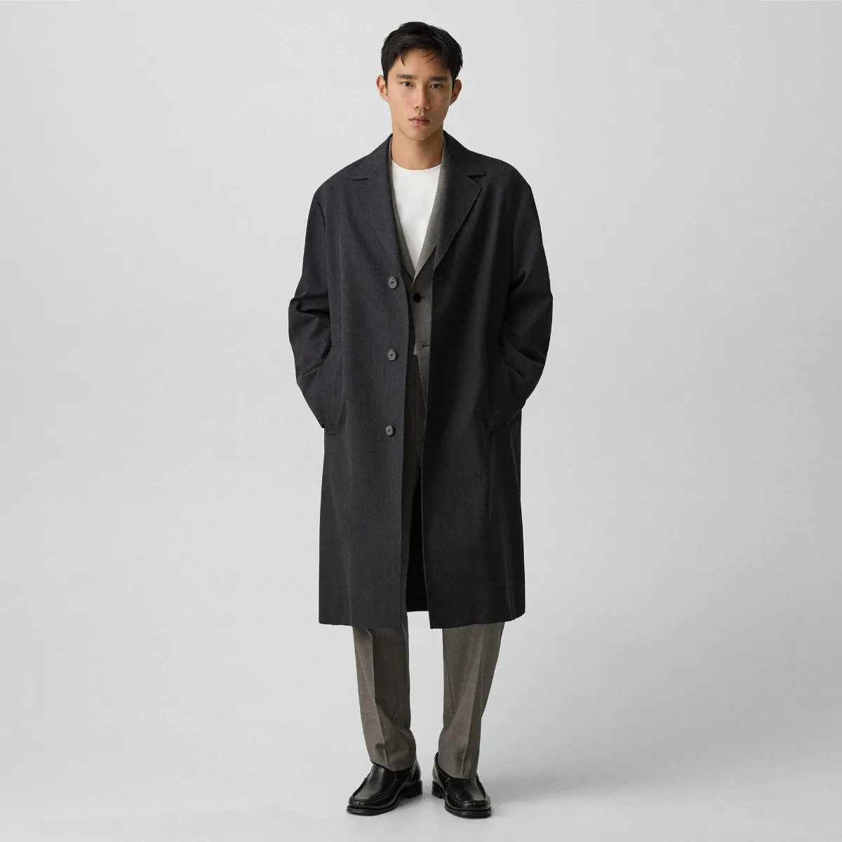 Three-Button Coat in Twill Blend by Theory