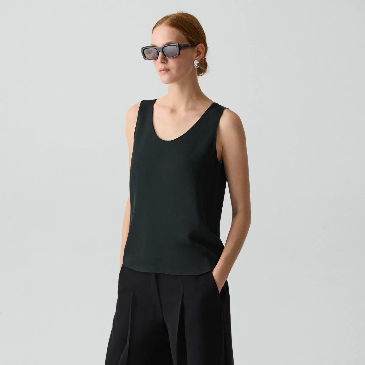 Scoop Neck Shell Top in Silk Georgette by Theory