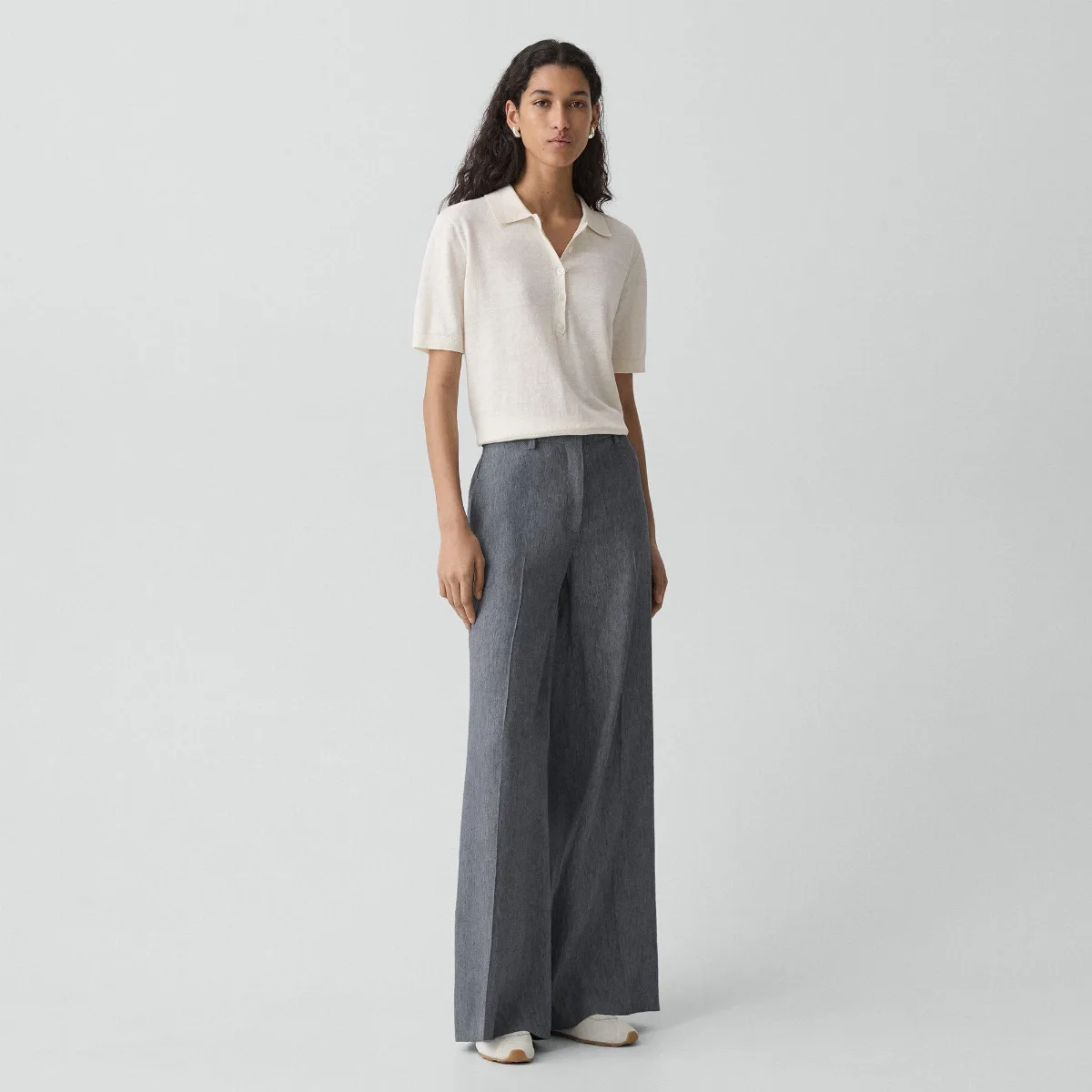 Wide-Leg Pant in Fluid Linen by Theory