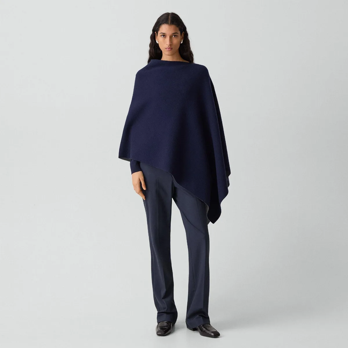 Reversible Draped Poncho in Felted Wool-Cashmere by Theory