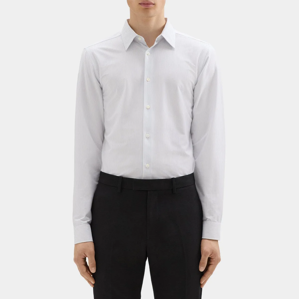 Tailored Shirt in Striped Structure Knit by Theory