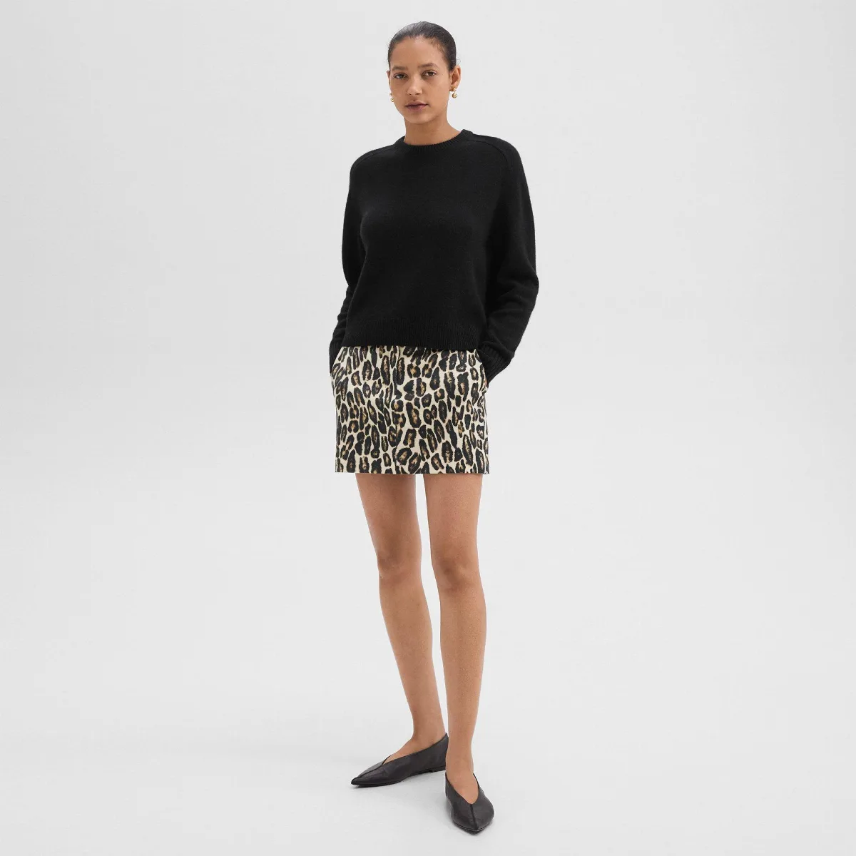 Mini Trouser Skirt in Stretch Leopard Wool by Theory