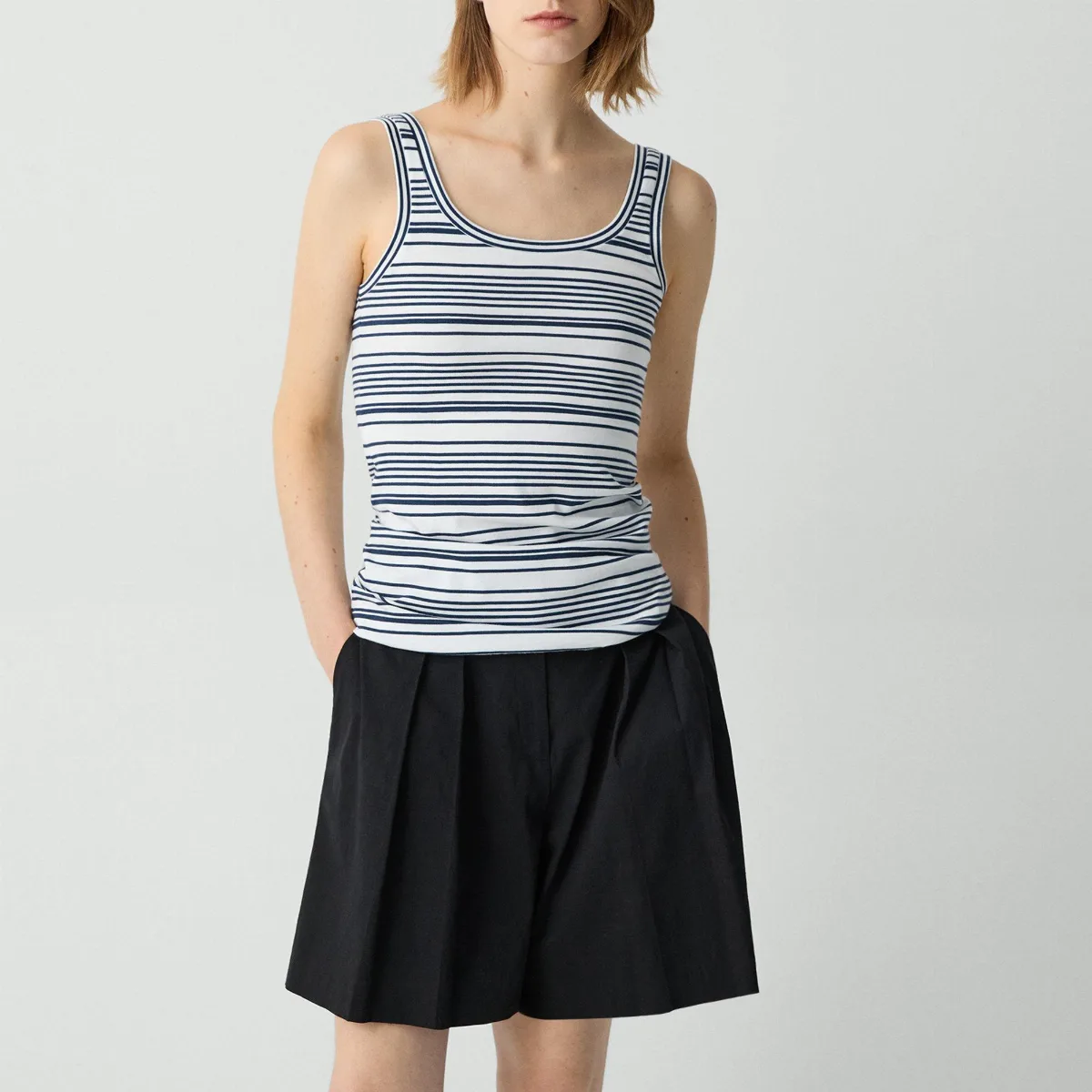 Scoop-Neck Tank Top in Striped Cotton Jersey by Theory