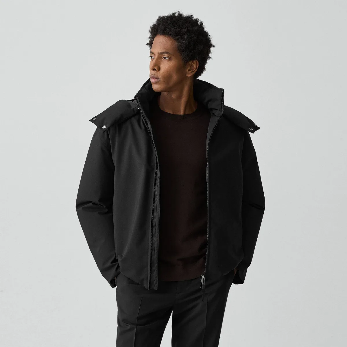 Hooded Jacket in Bonded Wool-Blend by Theory