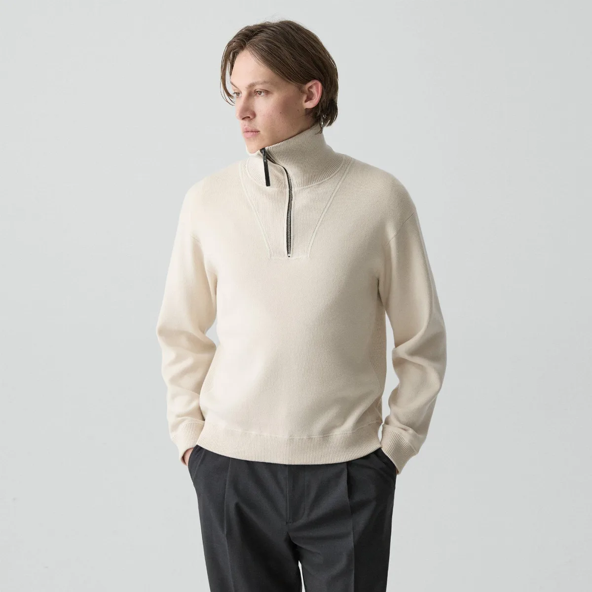 Relaxed Quarter-Zip Sweatshirt in Wool Bilen by Theory