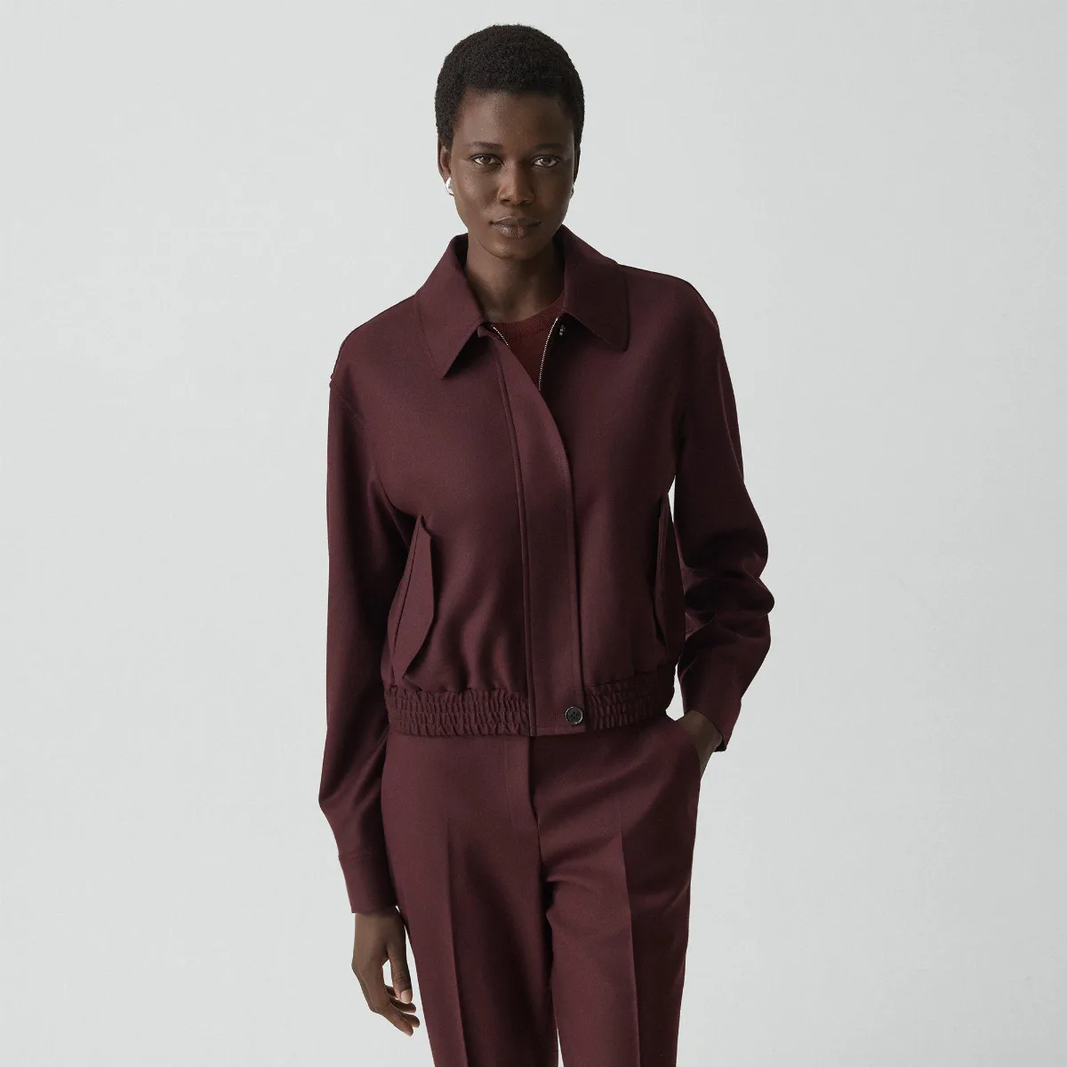 Cropped Track Jacket in Sleek Flannel by Theory