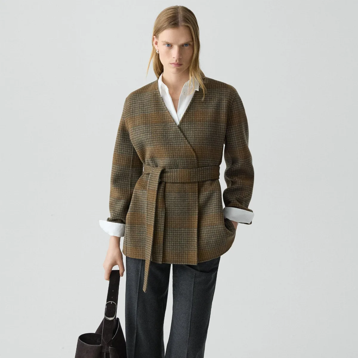 Cardigan Jacket in Plaid Wool-Cashmere by Theory