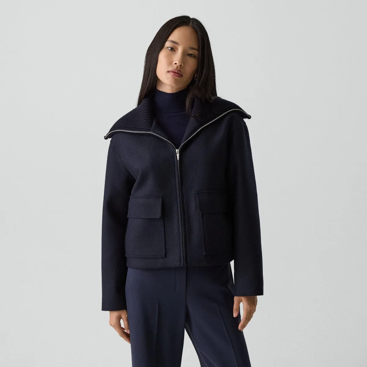 Wing Collar Jacket in Circle Wool