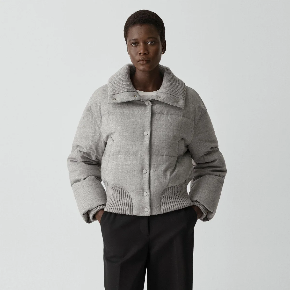 Collared Puffer Jacket in Stretch Flannel by Theory