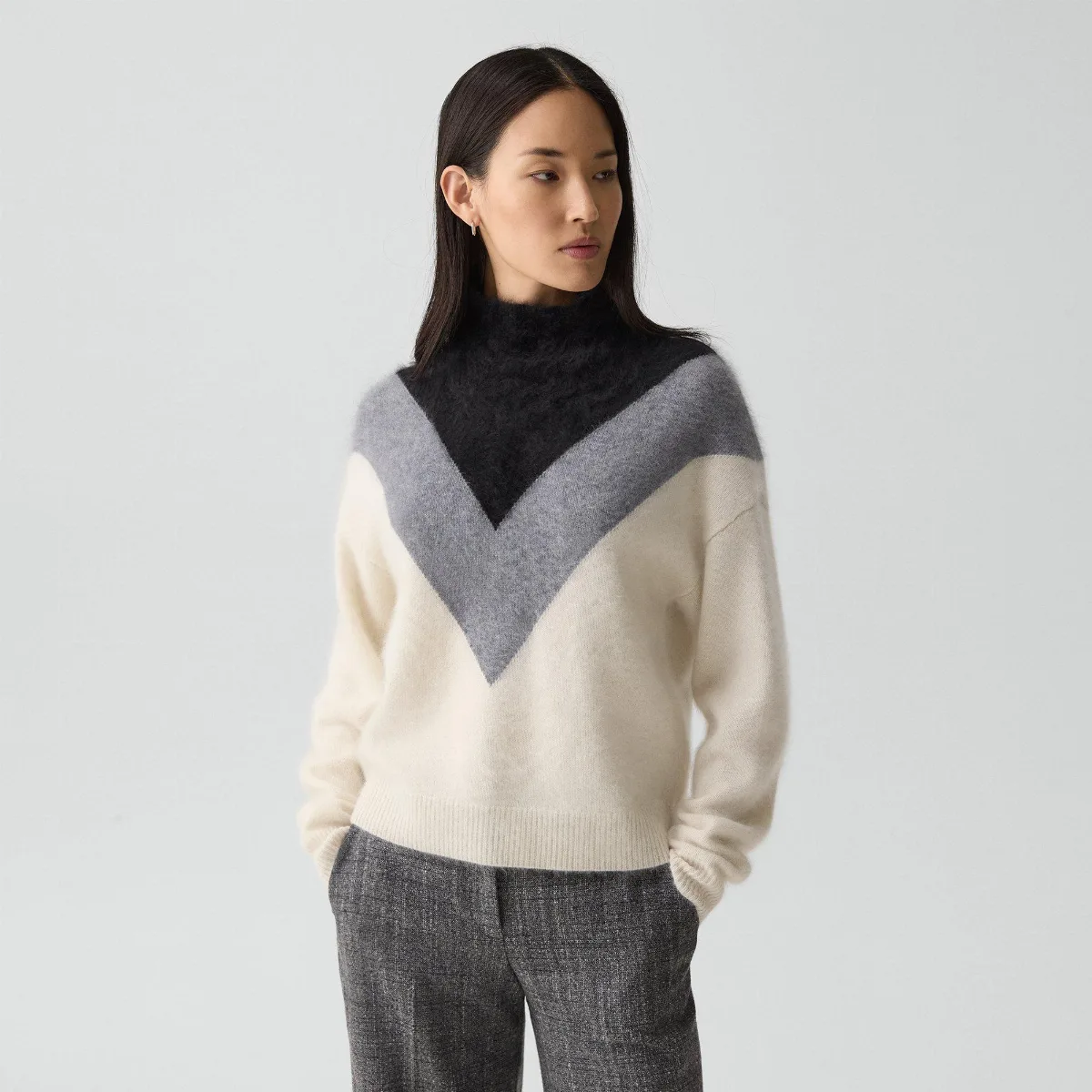 Chevron Turtleneck Sweater in Airy Cashmere by Theory