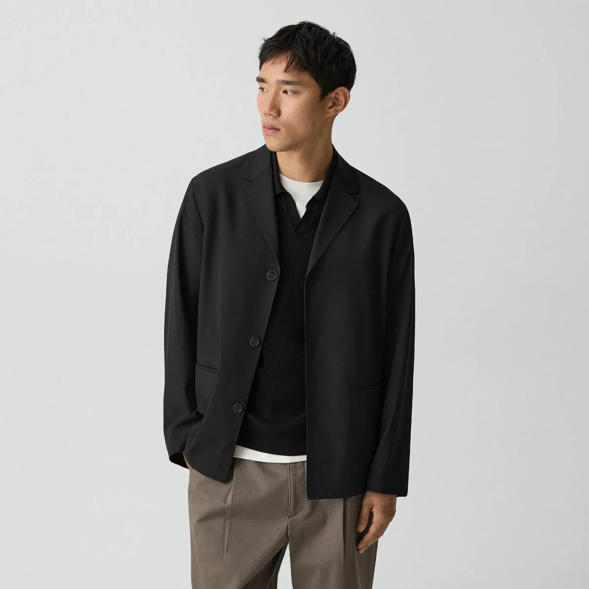 Three-Button Blazer in Stretch Wool