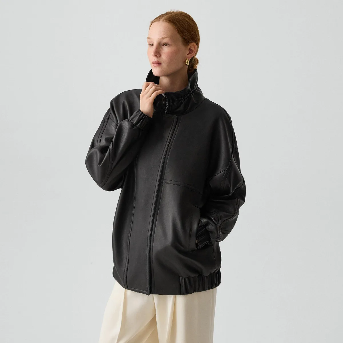High Collar Jacket in Leather